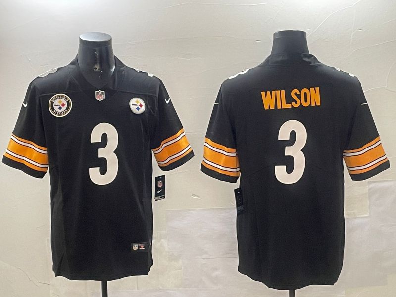 Men Pittsburgh Steelers #3 Wilson Black Second generation 2024 Nike Limited NFL Jersey style 01041->pittsburgh steelers->NFL Jersey